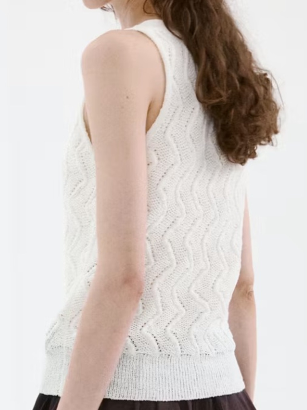 Mango White V-Neck Button-Front Knit Sweater Vest OPEN-KNIT V-NECK VEST 9065 - Picture 4 of 5